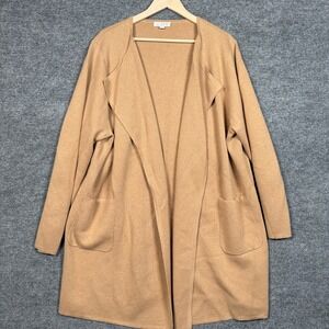 J.Crew Plus Sz 2X Duster Cardigan Tan Knit Cotton Merino Wool Blend Long Capsule